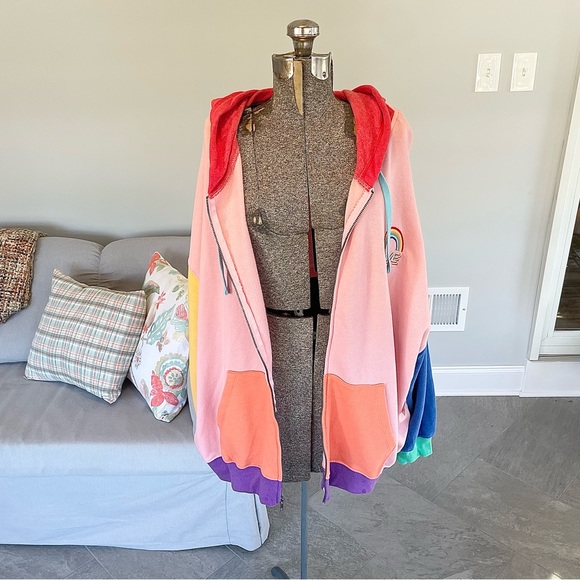 NWT XL Oversized colorful pink orange blue yellow rainbow, love zip up hoodie. - Picture 7 of 7